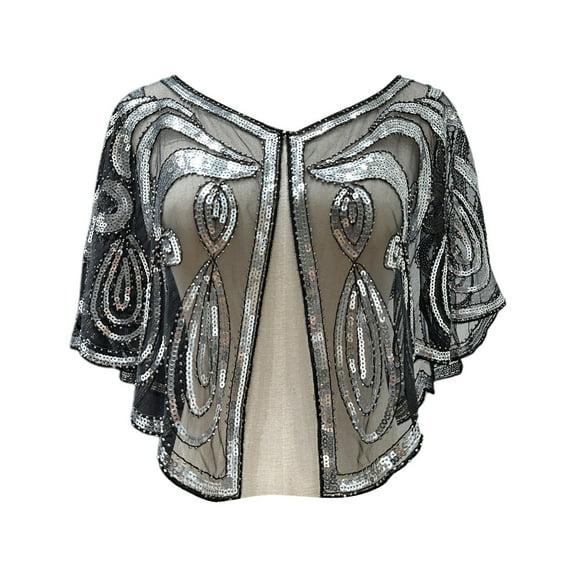 Hauaitttt Women 1920s Flapper Shawl Sequin Beaded Shawls and Wraps for Evening Dresses/Party/Wedding/Formal/Harlem Night Wrap Shawl with Sleeves Winter Wraps for Women Warm Oversized Scarf for Hair