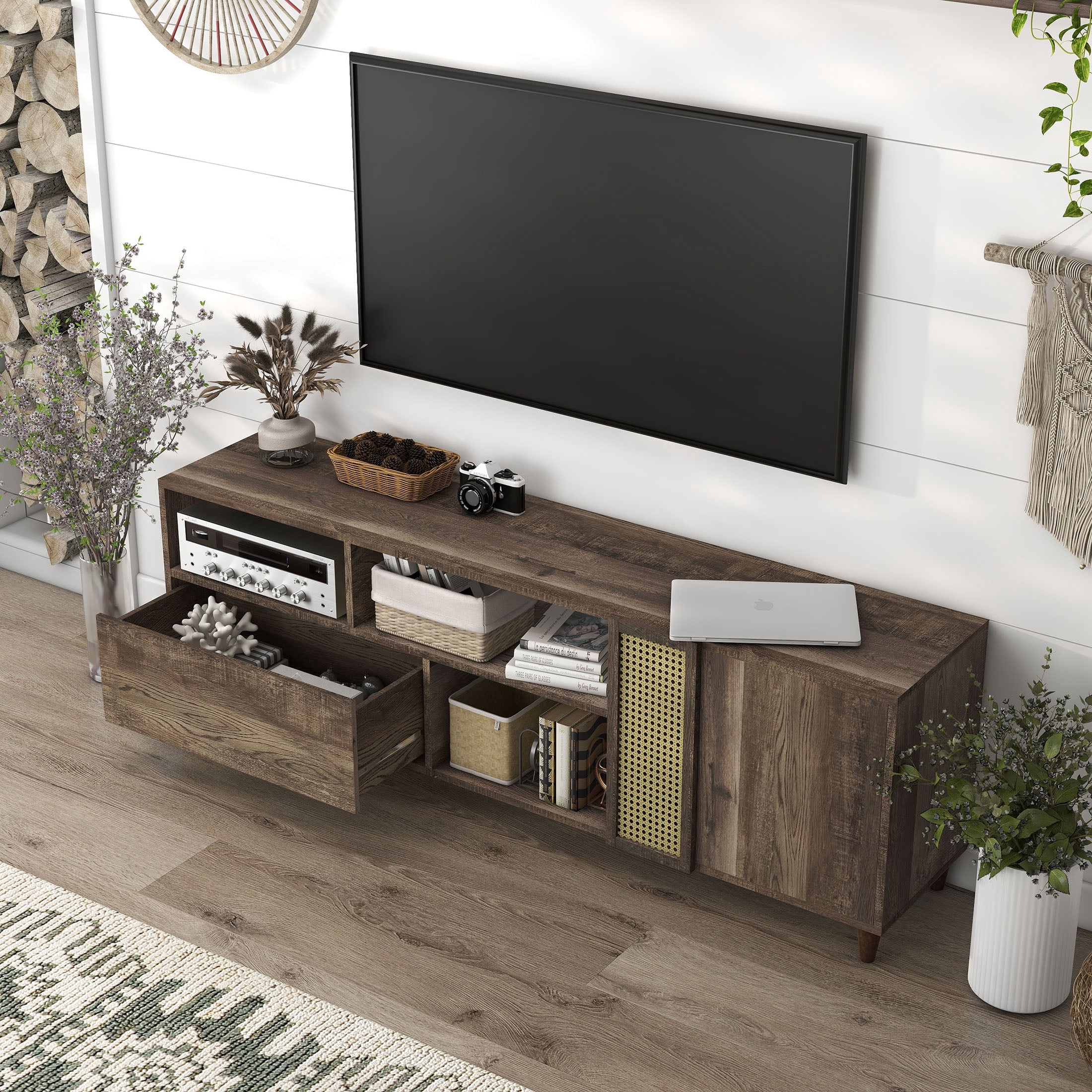 Furniture of America Burd TV Stand for TVs up to 78", Reclaimed Oak