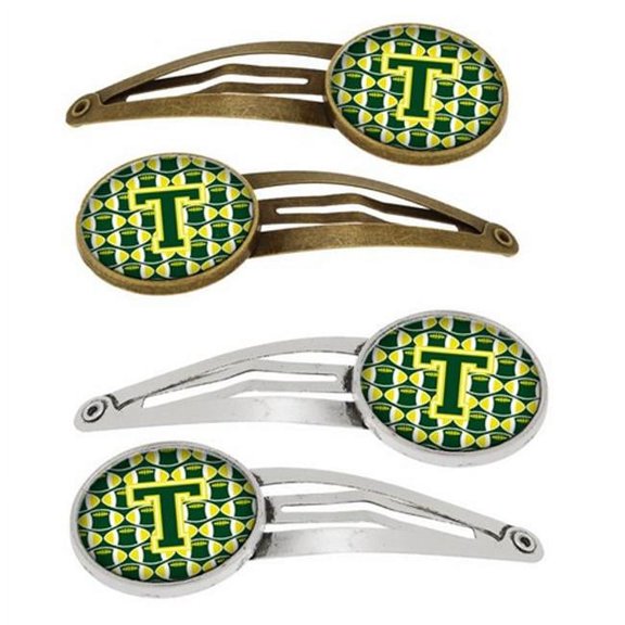 Carolines Treasures CJ1075-THCS4 Letter T Football Green & Yellow Barrettes Hair Clips, Set of 4