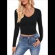 thumbnail image 3 of Camisas de Larga para Mujer, Moda de Otoño, Cuello en V, Básicas, Tops Cortos, Entallados, Y2K, Conjuntos, Ropa Negro M, 3 of 10