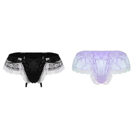 Lojoutye 2 Pack( 1PCS & Black 1PCS) Multipack Valentines Plus Size Low Briefs Lace for Women Set Open Thong Panties Underwear Bodysuit for Women Snap Crotch Mens