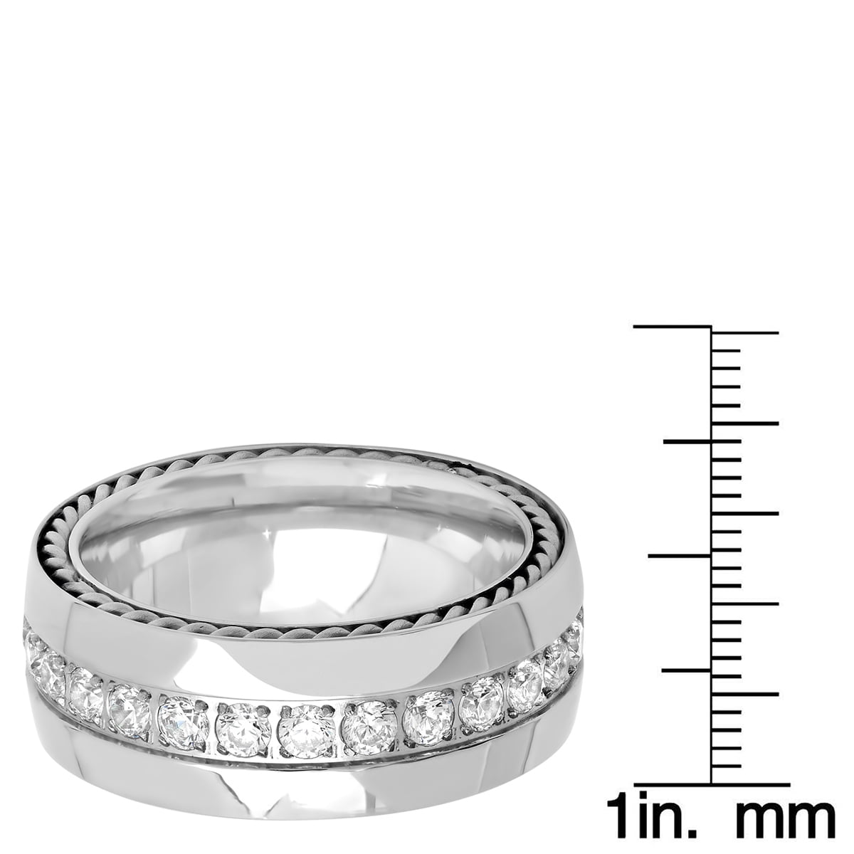 Men's Stainless Steel Chain Link Inlay Ring With Simulated Diamonds