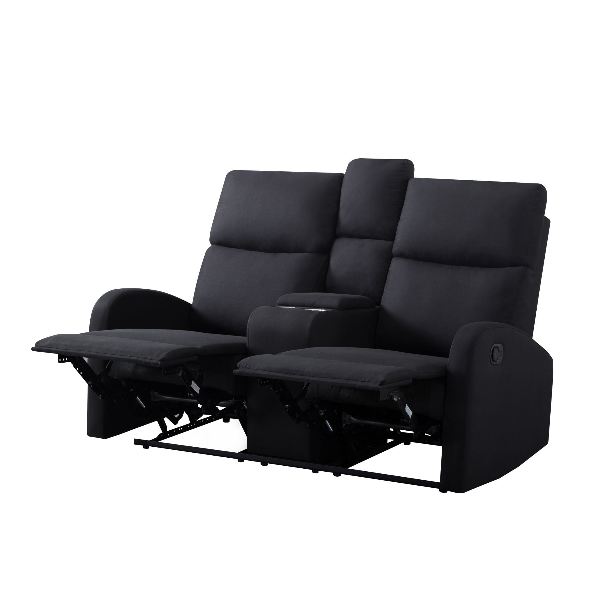 Aukfa 59.4" Recliner Loveseat, Manual Recling Sofa with Storage Console and Cup Holder for Living Room, Black