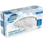 Disposable Vinyl Gloves, 100 Size Large Non Sterile, Powder Free, Latex Free - Examination Gloves, Cleaning Supplies, Kitchen and Food Safe - Ambidextrous - by Turba