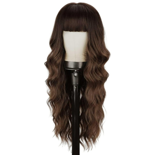 FSTDelivery Long Curly Wig With Bangs Hair Wig For Women Synthetic Natural Wig Various Colors Available Daily Wear Party And Cosplay Soft Wig, Human Hair Wigs for Black White and Elderly Women