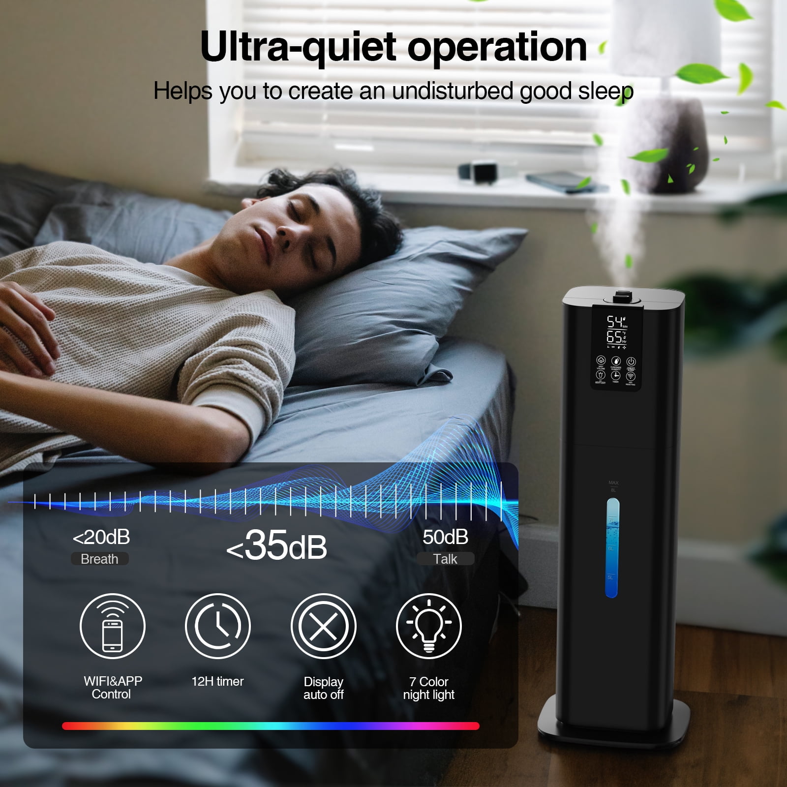 Smart Humidifiers Large Room Bedroom Home, 2.11Gal(8L) Quiet Top Fill Cool Mist Humidifier, Smart App & Remote Control, 3 Speed Humidifier with 360° Nozzle, Humidity Setting for Baby Office