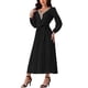 thumbnail image 4 of Vestido midi plisado fluido de manga larga con cuello en V y cinturón de INSPIRE CHIC para mujeres 2024 en negro, 4 of 6