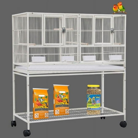 42" Stackable Center Divided Breeder Breeding Bird Flight Rolling Cage With Side Breeding Nest Doors for Canaries Cockatiels Lovebirds Finches Budgies Small Parrots