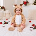 thumbnail image 5 of REDARER Baby Christmas Deer Hooded Romper Set Long Sleeve Zipper Bodysuit with Matching Foot Covers Soft Fleece Holiday Costume Outfit for Infant Christmas Photoshoot Party Gift,6-9 Months, 5 of 8