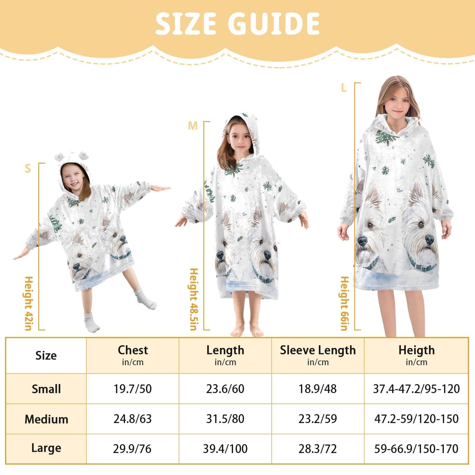 White Dogs Trees Oversized Wearable Blanket Hoodie Sweatshirt Flannel for Unisex Girls Boys