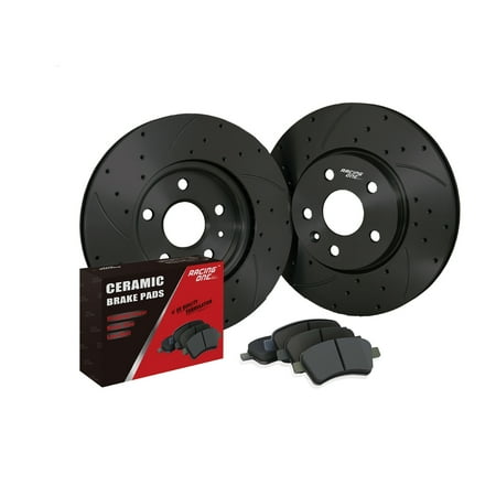 G35 Ceramic - Racing One Front Black Drilled Slotted Brake Rotor& Ceramic Pad Fit Infiniti G35
