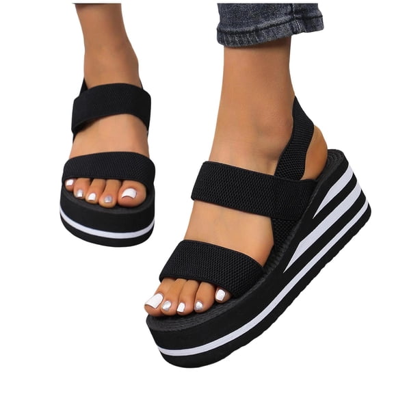 Noric Women's Platform Sandals Summer Elastic Strap Wedge Open Toe Casual Comfortable Daily Beach Shoes