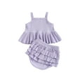 thumbnail image 2 of Aojekbee Girls Summer 2PCS Shorts Sets Solid Color Sleeveless Cami Tops Tiered Ruffle Shorts Sets, 2 of 10