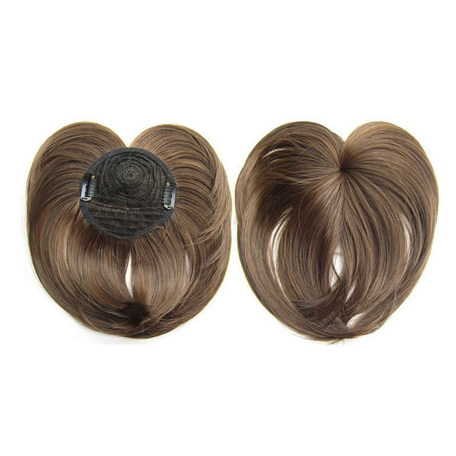 CAROOTU Seamless Silks-Base Hair Topper Fringe Hairpiece Straight Clip in Forehead Topper with Wispy Bangs