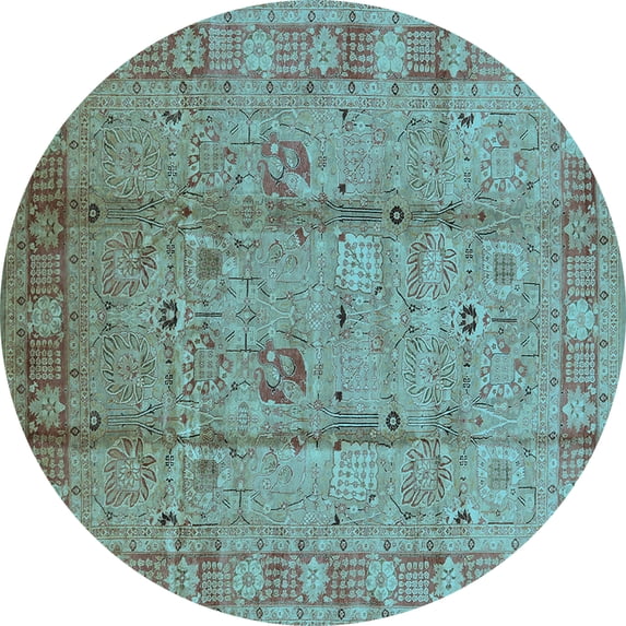 Ahgly Company Indoor Round Oriental Light Blue Industrial Area Rugs, 7' Round