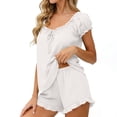 thumbnail image 4 of Yuanlook Womens Ruffle Pajamas Set 2 Piece Soft Pj Round Neck Short Sleeve Tops and Shorts Bride Pjs for Wedding Day Set Size S-XXL, 4 of 7