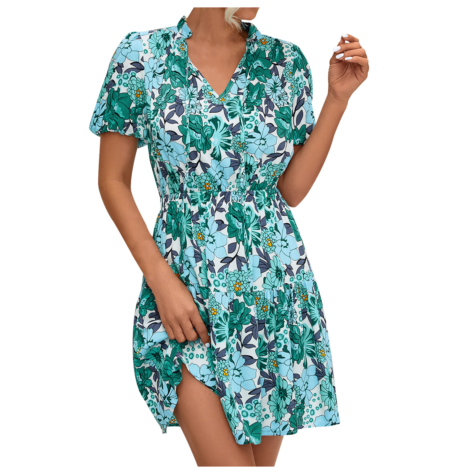 Summer Dress Women 2023 Flower Dress Fashion Causual VNeck