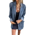 thumbnail image 1 of Camisa Vaquera con Botones para Mujer, Larga, Solapa, Informal, Holgada, Vaquera Azul Lavado S, 1 of 7
