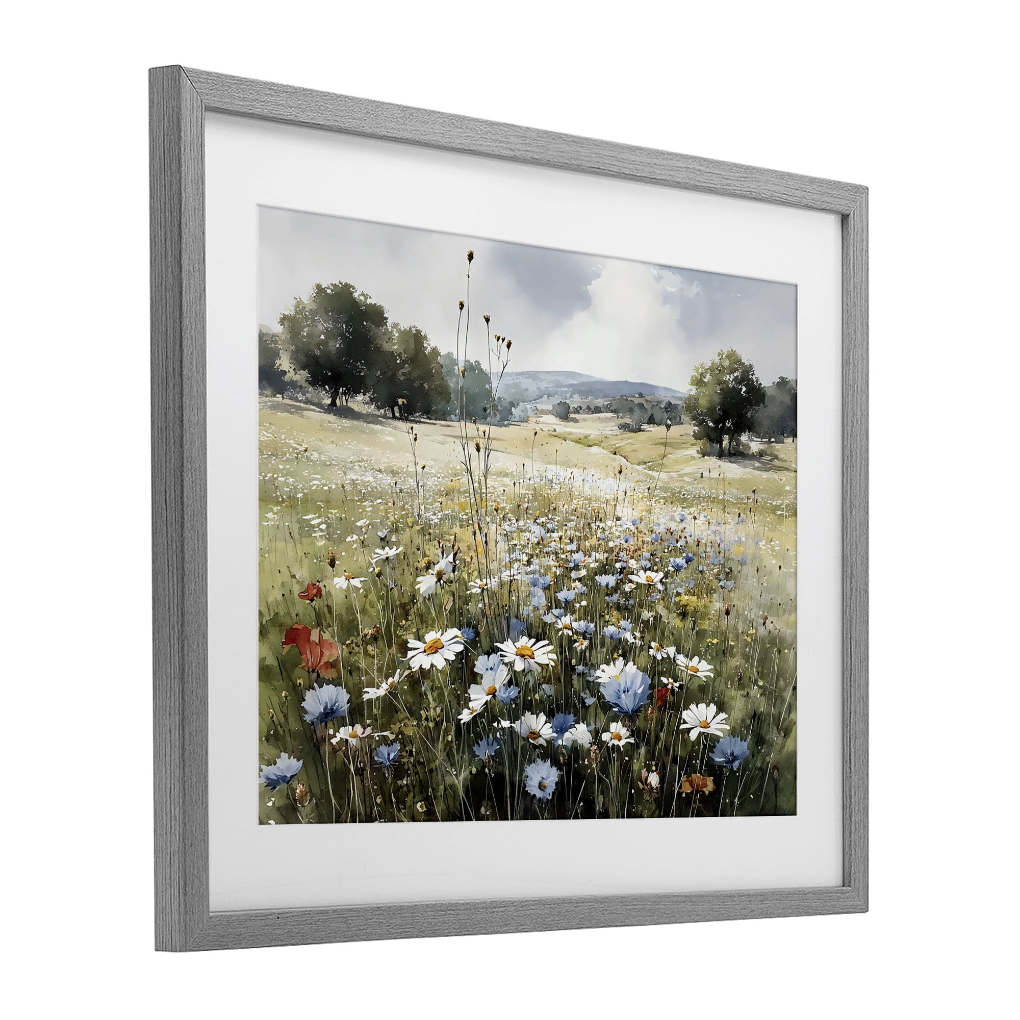 Stupell Industries Calm Meadow of Wildflowers Gray Framed Print Under Glass, design by Franklyn Gregory
