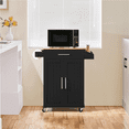thumbnail image 3 of Renwick 26" Rolling Kitchen Island Cart with Towel Rack & Drawer, Black, 3 of 11
