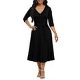 thumbnail image 3 of KISSMODA Midi Dresses for Women Casual 3/4 Sleeve Wrap Dress Plus Size Curvy Cocktail Dresses with Pockets, 3 of 7