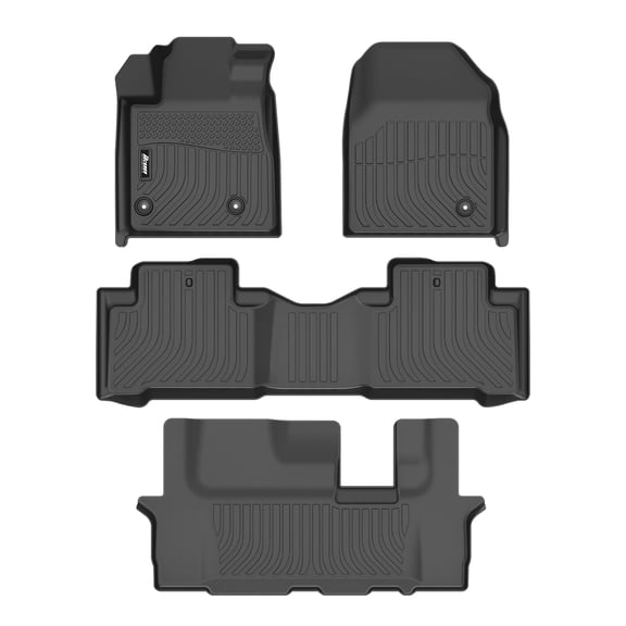 Ikon Motorsports 3D TPE Floor Mats Compatible With 2009-2015 Honda Pilot 8 Seats All Weather Waterproof Anti-Slip Car Floor Liner Heavy Duty Carpets Front & 2nd Row Black 4PCS Set