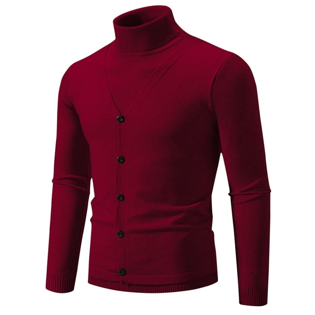 LOVZFMLL Men's Sweaters, Solid Color Turtleneck Ribbed Cardigan, Casual Fashion Button Vest, Mock Two-Layer, Warm Winter Tops, Fall Clothes