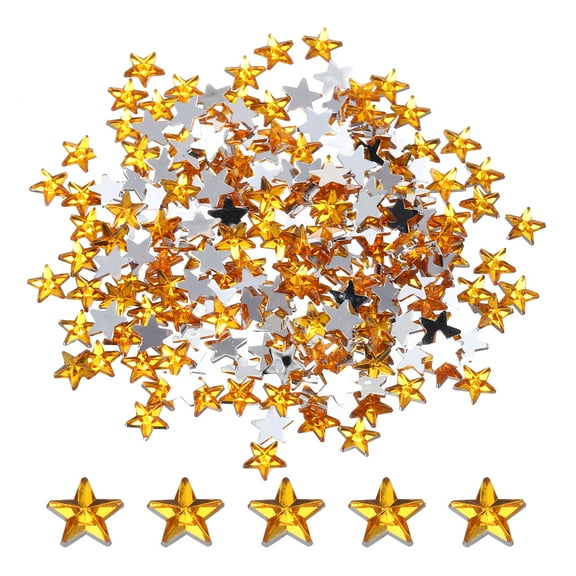 Uxcell 200Pcs Acrylic Star Rhinestone 0.24x0.24" Flat Back Plastic Gems Jewelry Stickers for Craft Gold