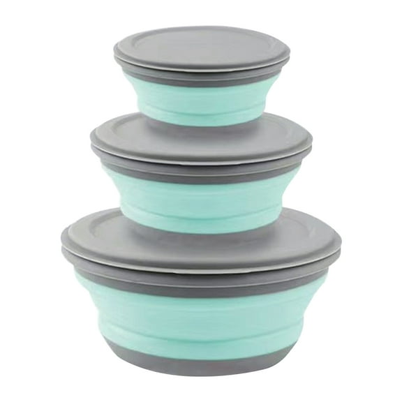 JingChun 3-Pack Collapsible Food Storage Containers with Airtight Leakproof Lids, Microwave, Freezer, Dishwasher Safe, Space-Saving Silicone Bowls for RV, Travel, Meal Prep and Home