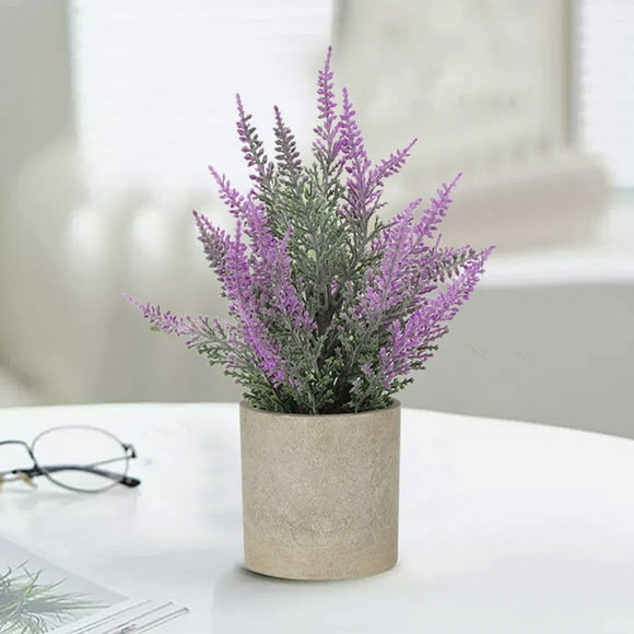 Fake Plants, Small Artificial Lavenders Flowers, Faux Lavenders Decor, Home Indoor Office Bathroom Living Room, Plastic Potted, Maintenance Free