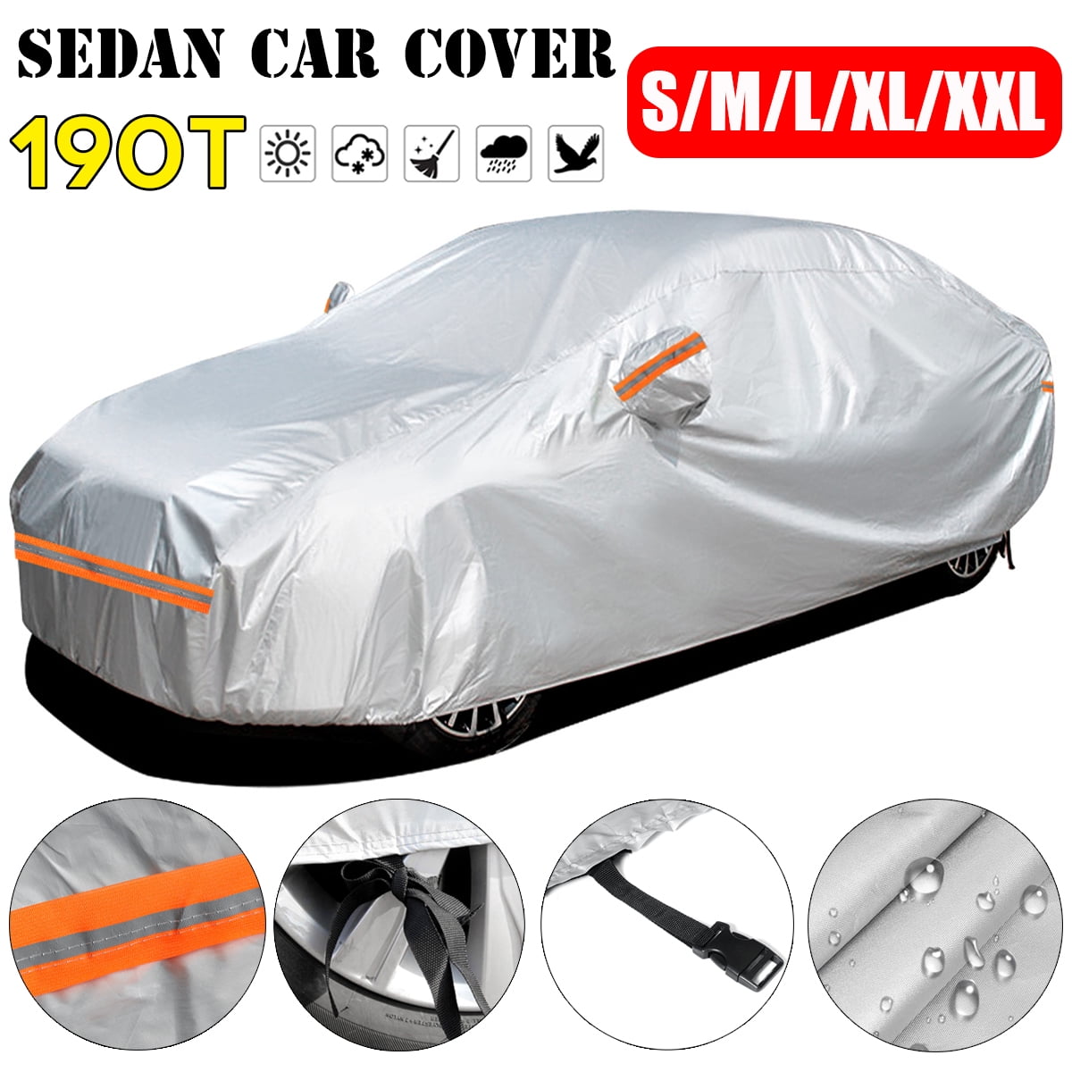 L Waterproof Full Car Cover Sun UV Snow Dust Rain Resistant Outdoor Protection 