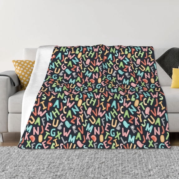 Vsdgher Alphabet Pattern Fleece Throw Blanket, Horizontal Fleece Bedding Home Decor for Couch & Bed All Season Use -80"x60"