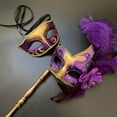 thumbnail image 2 of MASQ Masquerade ball stick mask Pair Detachable Handle Ostrich Feather Christmas New Year Mardi Gras Carnival Party, 2 of 6