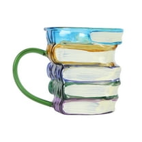 Painted Book Mug, Handmade Colored Glass Book Coffee Mug, Novelty Unique Colorful Acrylic Books Stack Shaped Coffee Cup Gifts For Book Lovers Readers Librarians