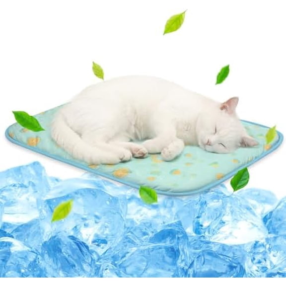Pet Cooling Mat -Q-Max>0.345 Ice Silk Cooling Mat for Dogs & Cats Portable & Washable Pet Cooling Blanket, Car Seats, Beds for Summer (Green Fruit, 20'' X 16'' X 0.3'')