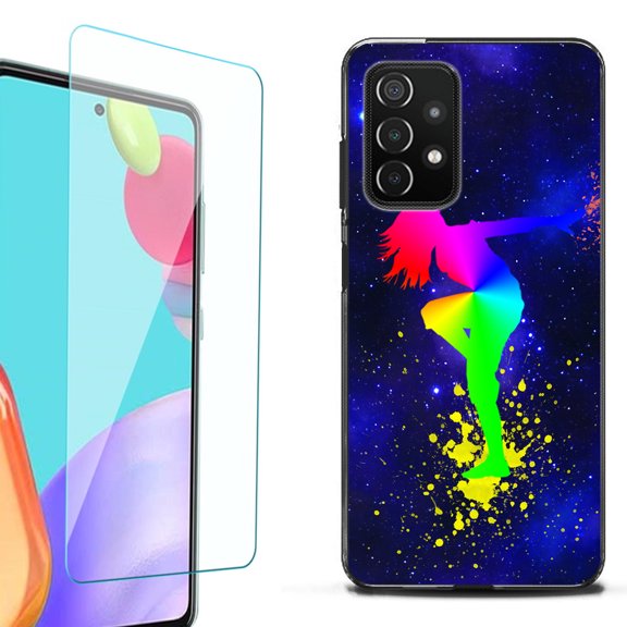 Slim-Fit Flexible TPU Gel Phone Case (black) for Samsung Galaxy A52 5G, with Tempered Glass Screen Protector, by OneToughShield ® - Cosmos Dance