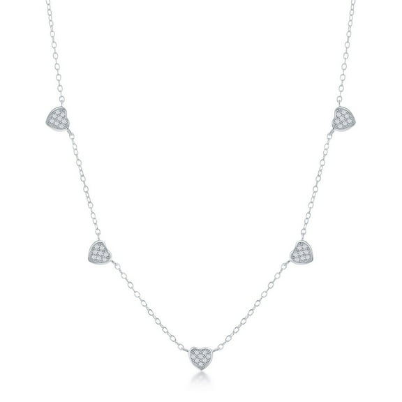 TheJewelryHut Fancy Designer Sterling Silver Micro Pave CZ Dangling Multi-Heart Necklace