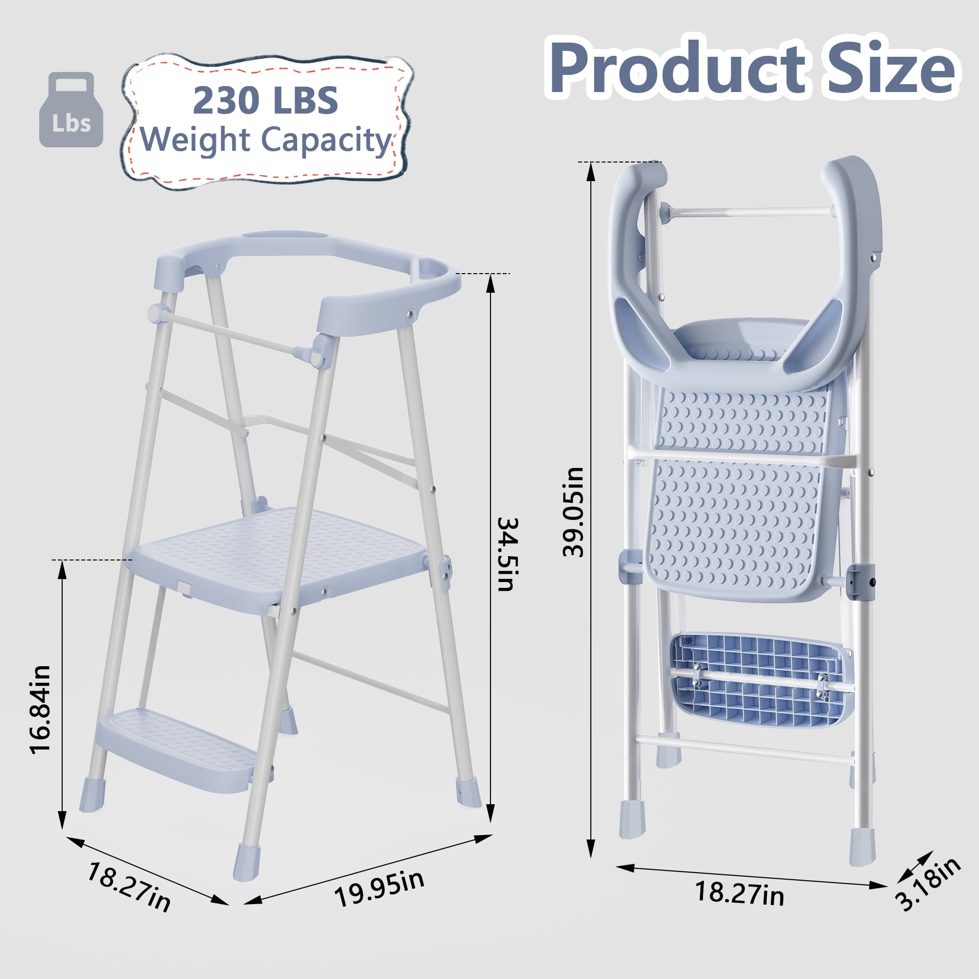 LevLad Toddler Kitchen Step Stool Helper for Kids, Foldable Learning Standing Tower for Kitchen Counter, Bathroom Sink, Blue