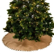 Amy's HomeGoods Pompom Trim Jute Holiday Christmas Tree Skirt (56" Tree Skirt)