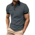 thumbnail image 2 of SEAOPEN Mens Short Sleeve Striped Shirts Fashion Contrast Color Golf Tops Gray,S, 2 of 5