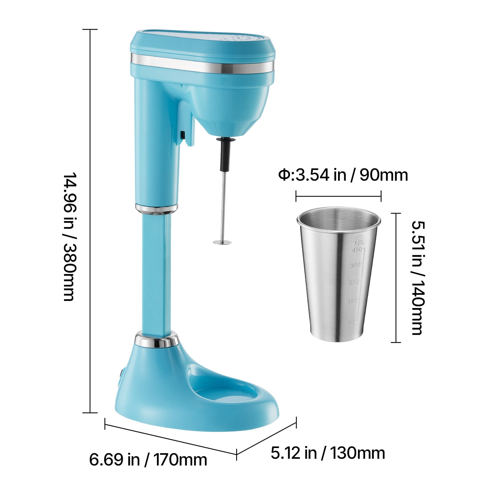 KFFKFF Milkshake Maker, 100W Drink Mixer Machine, Single-Head Blender with Dual-Speed Settings and Stainless Steel Cup, Ideal for Home, Kitchen, Bars, and Beverage Shops
