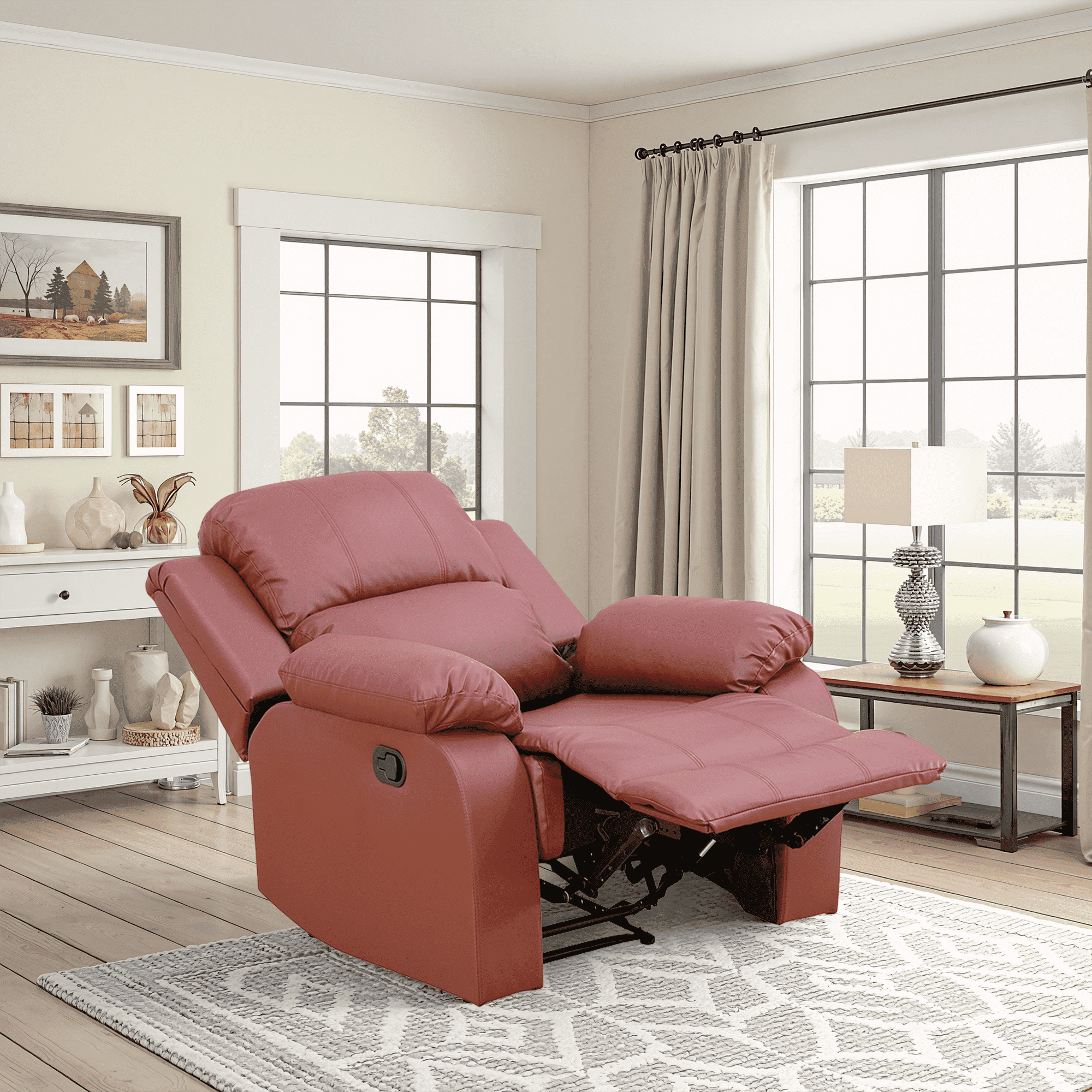 MAYEERTY Power Recliner Chair, Electric Leather Reclining Chair with Adjustable Backrest for Living Room, Red
