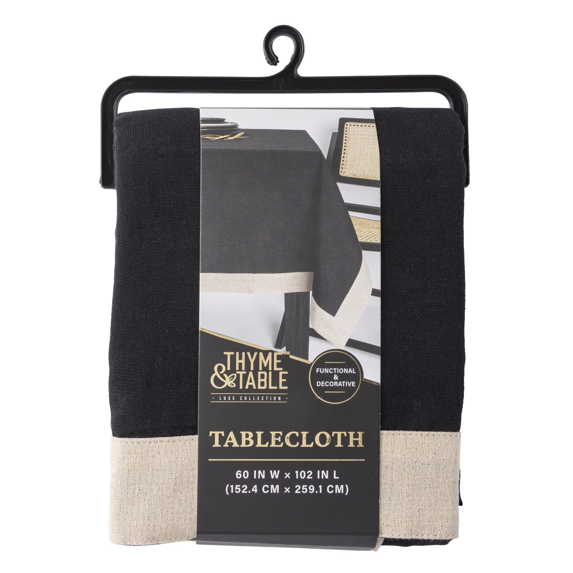 Thyme & Table 102" Rectangle Tablecloth, Black with Gold Border
