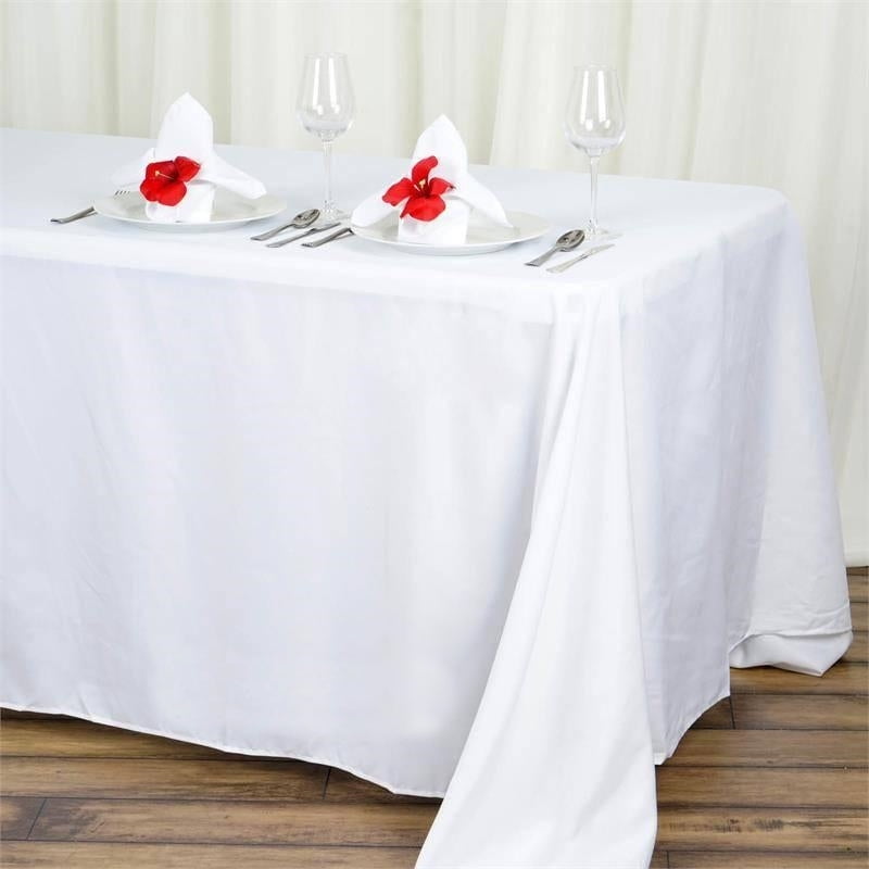 White Rectangle Table Polyester Fabric Tablecloth For Catering Party Event 
