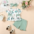 thumbnail image 2 of CARETOO Toddler Baby Girl Clothes Summer Outfits Set T-Shirt Casual Shorts Headband 3Pcs 95% Cotton, 2 of 10