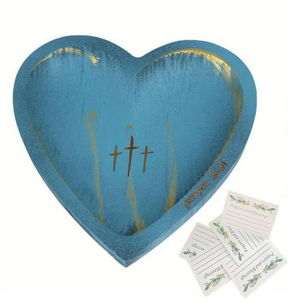 Cuenco de Oración de Oración de Madera con Tarjetas de Oración Cuenco de Decoración de Corazón con Regalo Cristiano Regalo Religioso para Mujeres