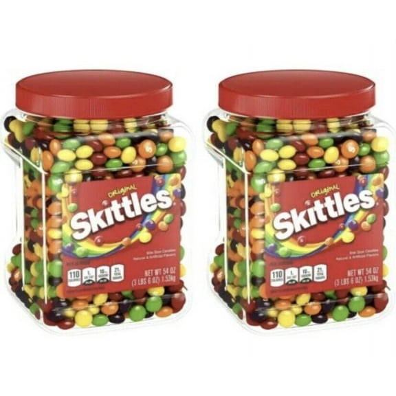 2 PACK Original Skittles 54 Oz ounce BULK TUBS JARS Bite size Candy Over 6 Lbs