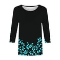 thumbnail image 5 of CYMMPU Tunic Tops 3/4 Sleeve Summer Trendy Shirts Flower Pattern Round Neck Loose Fit Blouses for Women Dressy Casual Spring Tops Lightweight Basic Tees Black XL, 5 of 5