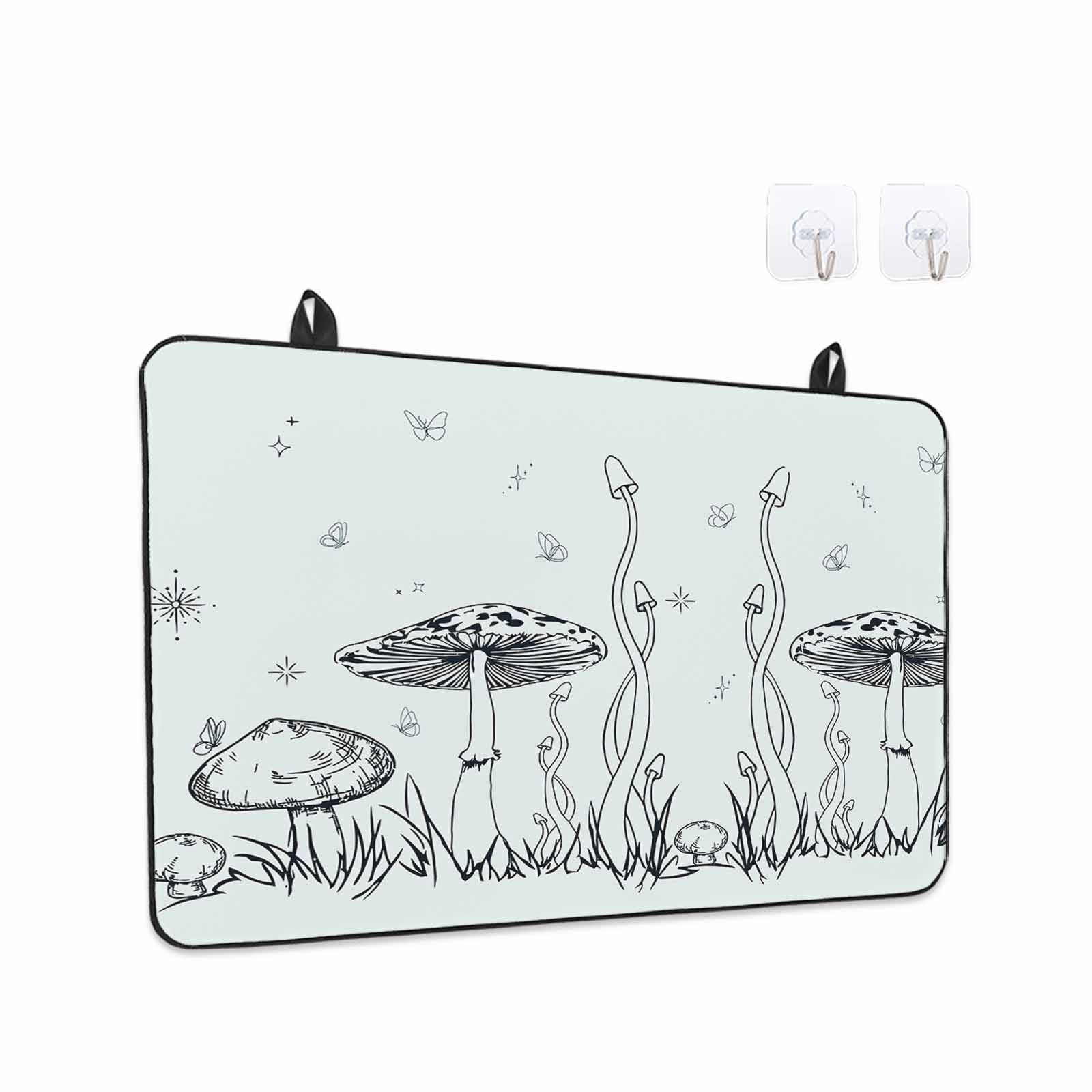 Mushroom Stove Top Cover for Electric Stove, Heat-proof & Non Slip Glass Top Stove Cover Protector, Black Lines Botanical Butterfly Spring Floral Kitchen Flat Cooktop Rubber Mat 24x21 Inches