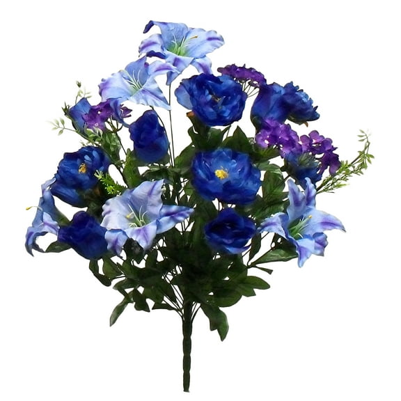 Blue Rose Lily Peony Purple Hydrangea 28in Artificial Polysilk Faux Fake Flower Bush for Craft Home Garden Outdoor Bouquet Arrangement Ceremony Wedding Arch Floral Wall Aisle Decor (Blue, One each)